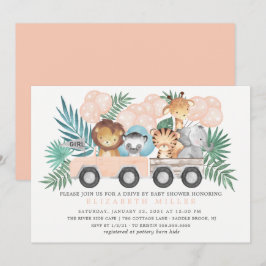 Kör med jungle Animals Girls Baby Shower Inbjudningar