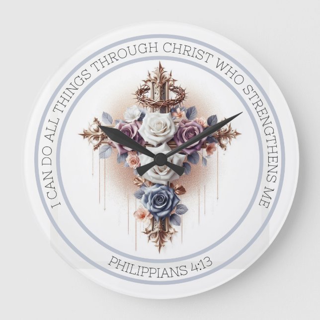 Kor med Krona i Thorns, Ro och Bible Verse Stor Klocka (Framsida)