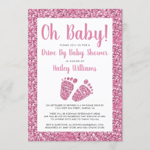 Kör med Oh Baby Rosa Glitter Feet Baby Shower Inbjudningar