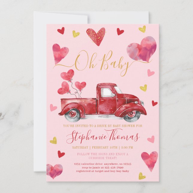 Kör med Rosa Valentine Baby Shower med hjälp av hj Inbjudningar (Framsida)