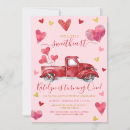 Kör med Rosa Valentine Hearts Birthday Inbjudningar