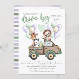 Kör med Safari Lastbil och Cute Animals babyskor Inbjudningar