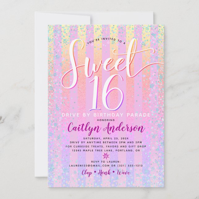 Kör med Sweet 16 Birthday Girly Rainbow Ombre Inbjudningar (Framsida)
