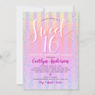 Kör med Sweet 16 Birthday Girly Rainbow Ombre Inbjudningar