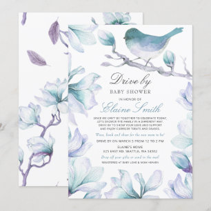 Kör med Sweet Bird Blue Blommigt Boy Shower Inbjudningar
