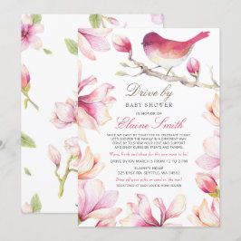 Kör med Sweet Bird Rosa Blommigt Girl Baby Shower Inbjudningar