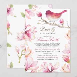 Kör med Sweet Bird Rosa Blommigt Girl Baby Shower Inbjudningar