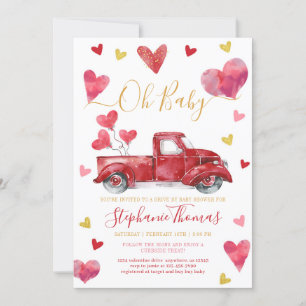 Kör med Valentine Baby Shower med Hearts Inbjudningar