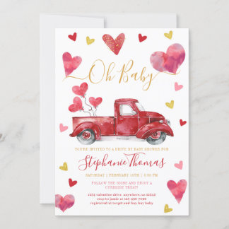 Kör med Valentine Baby Shower med Hearts Inbjudningar