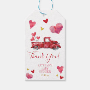 Kör med Valentine Baby Shower med Hearts Presentetikett
