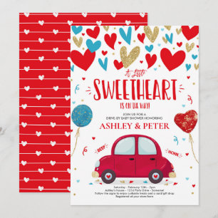 Kör med Valentine Baby Shower, raring Red Blue Inbjudningar