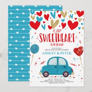 Kör med Valentine Baby Shower, raring Red Blue Inbjudningar
