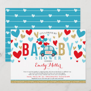 Kör med Valentine Baby Shower, raring Red Blue Inbjudningar