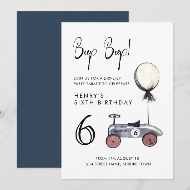 Kör med vilken ålder som helst vid födelsedag med  inbjudningar (Fram/baksida)