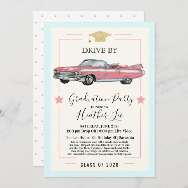 Kör med Virtuell kvinnlig Studentfest Inbjudningar (Fram/baksida)