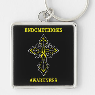 Kor/Medvetenhet.. Endometrios Fyrkantig Silverfärgad Nyckelring