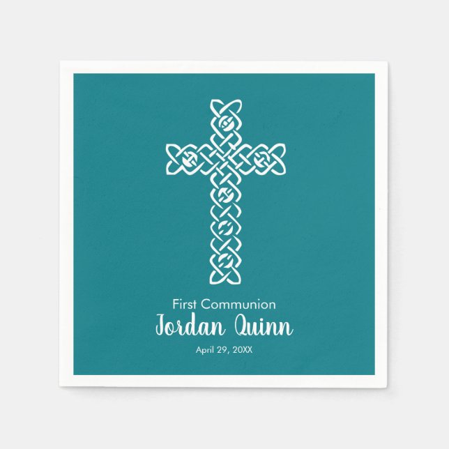Kor | Mörk Teal Communion Baptism Christening Pappersservett (Framsidan)