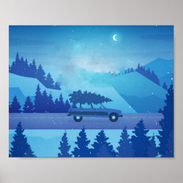 Kör nerför vägen med en julgran poster