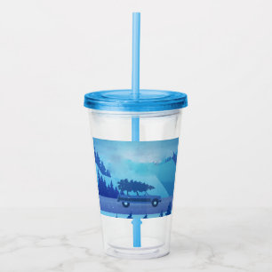 Kör nerför vägen med en julgran        take away mugg