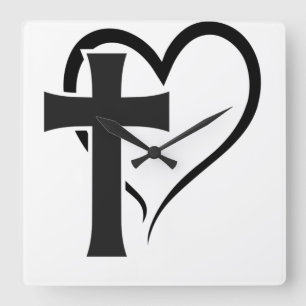 Kor och Heart Christian Fyrkantig Klocka