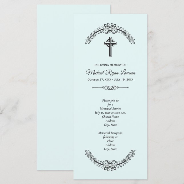 Kor om blåa inbjudningar till begravningstjänster (Fram/baksida)