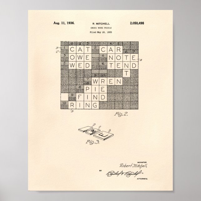 Kor Ord Puzzle 1936 Patent Art Old Peper Poster (Framsidan)
