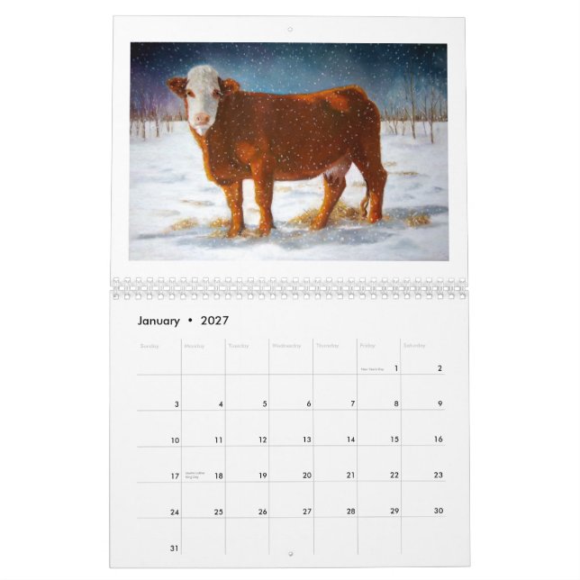 KOR: Original- konst av olikt nötkreatur Kalender (Jan 2027)