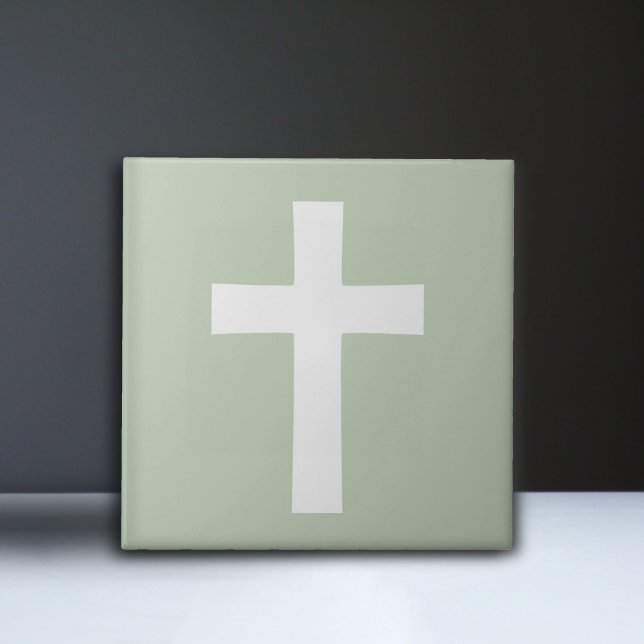 Kor på Grönten Kakelplatta (White Cross on Green Ceramic Tile)