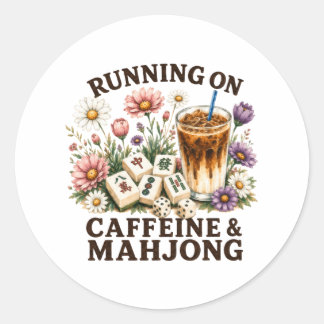 Kör på Koffein & Mahjong Runt Klistermärke