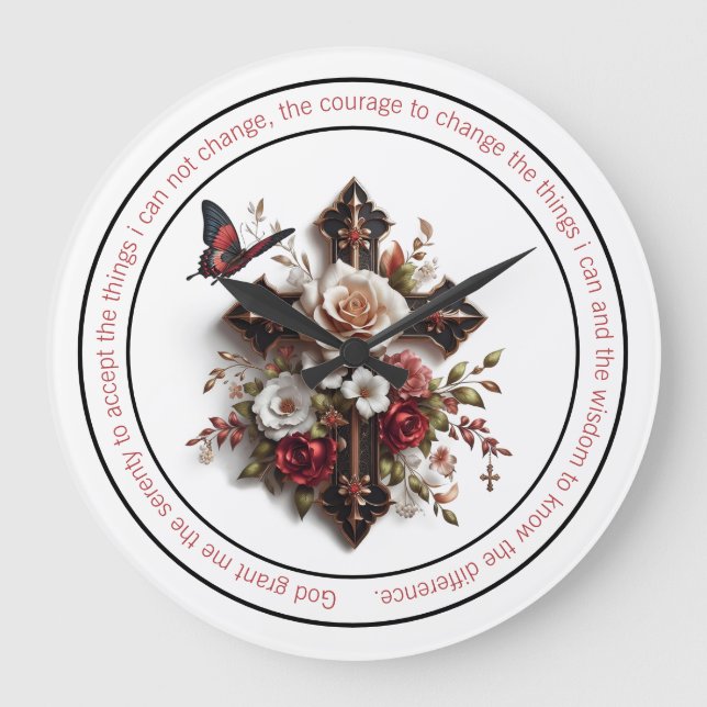 Kor, Ro, Butterfly och Serenity Prayer Stor Klocka (Framsida)