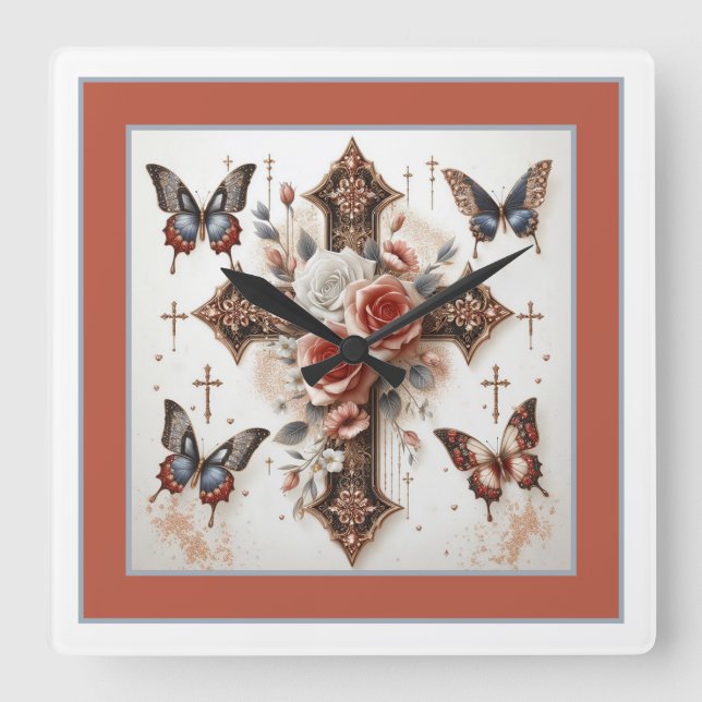 Kor, Ro och fjärilar Fyrkantig Klocka (Framsida)