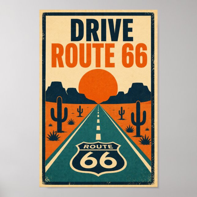 Kör Route 66 Desert Litho Poster (Framsidan)