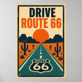 Kör Rutt 66 Vintage Americana Ökenväg Poster