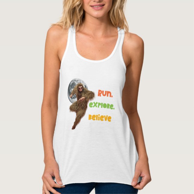 Kör Sasquatch Äventyr Tro Design Linne Med Racerback (Framsida)