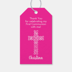 Kor Shock rosa Communion Baptism Christening Presentetikett