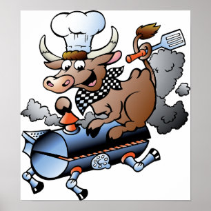 Kor som Rider en BBQ-Poster Poster