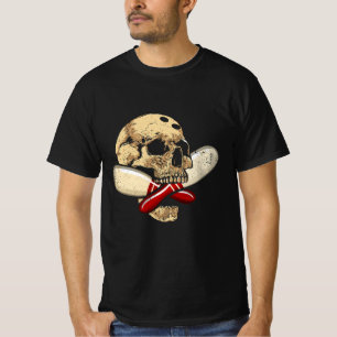 Kor Stift Bowling Retro Skull Skeleton Head Hallo T Shirt