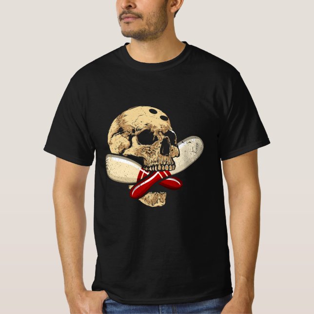 Kor Stift Bowling Retro Skull Skeleton Head Hallo T Shirt (Framsida)