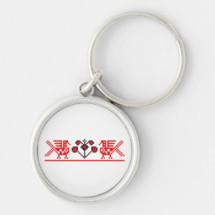 Kor-stitch Bröllop par elegant love birds Rund Silverfärgad Nyckelring