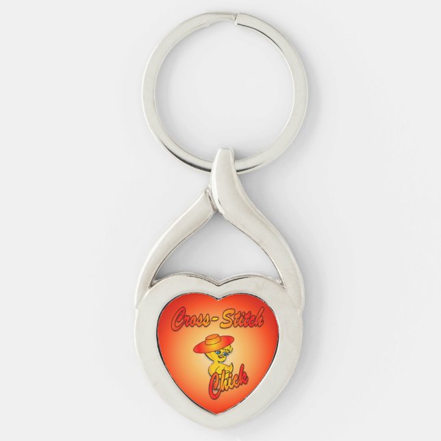 Kor-Stitch-Chick nr 5 Twisted Heart Silverfärgad Nyckelring (Framsidan)