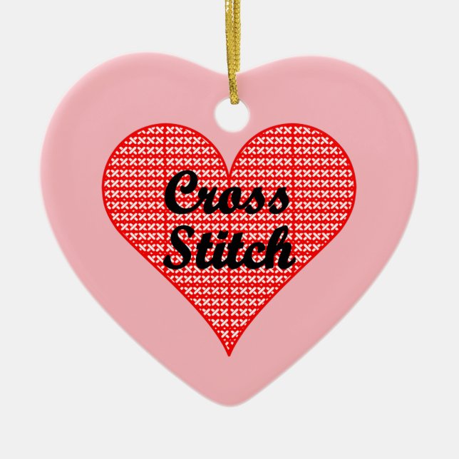 Kor Stitch Heart Julgransprydnad Keramik (Framsidan)