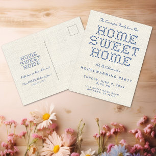 Kor-Stitch Home Sweet Home Blue Houseuppvärmning Vykort