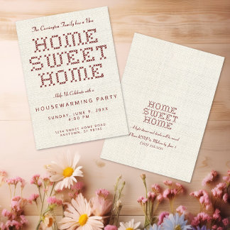 Kor-Stitch Home Sweet Home Burgundy Houseuppvärmni Inbjudningar