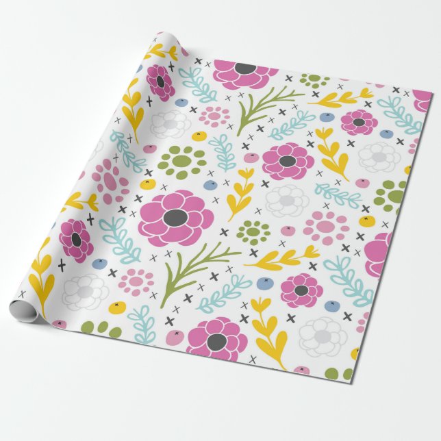 Kor-Stitch Vår-blommor Papper Presentpapper (Utrullad)