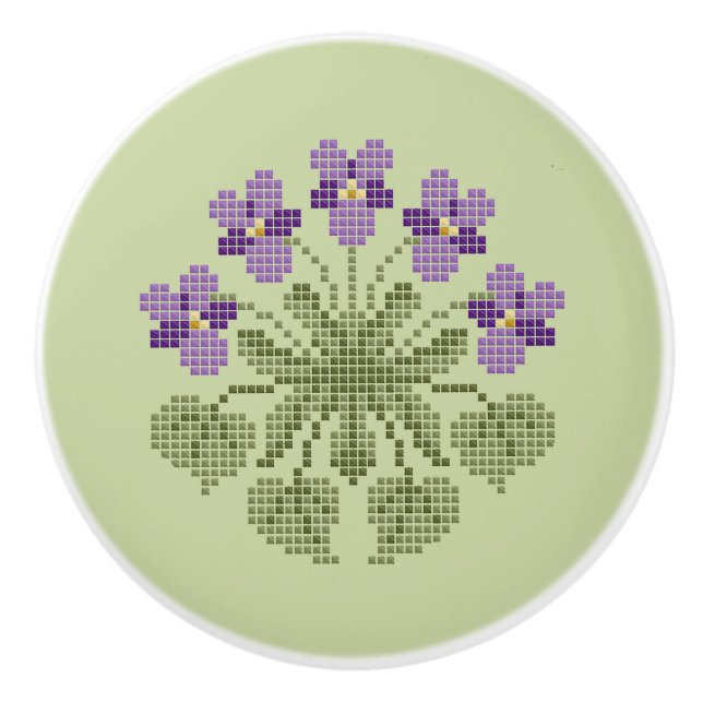 Kor-Stitch Violets Ceramic Knob Knopp (Framsidan)
