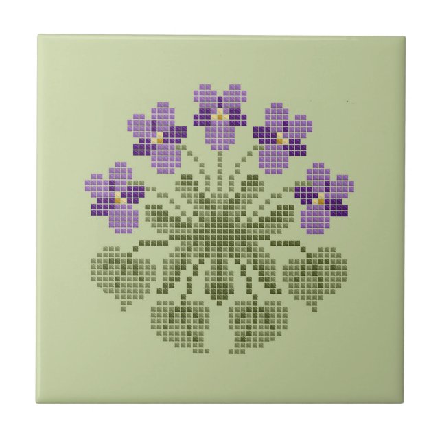"Kor Stitch" Violets Ceramic Tile Kakelplatta (Framsidan)