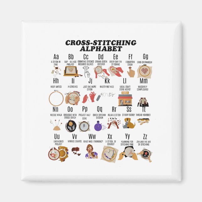 Kor Stitching Alphabet Funny Kor Stitch Älskare Magnet (Framsidan)