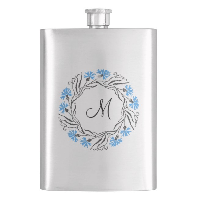 Kor-stygn kornblomcirkel - Monogram - början Fickplunta (Framsidan)