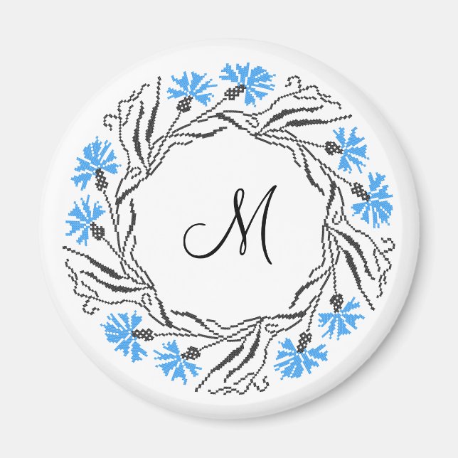 Kor-stygn kornblomcirkel - Monogram - början Magnet (Framsidan)