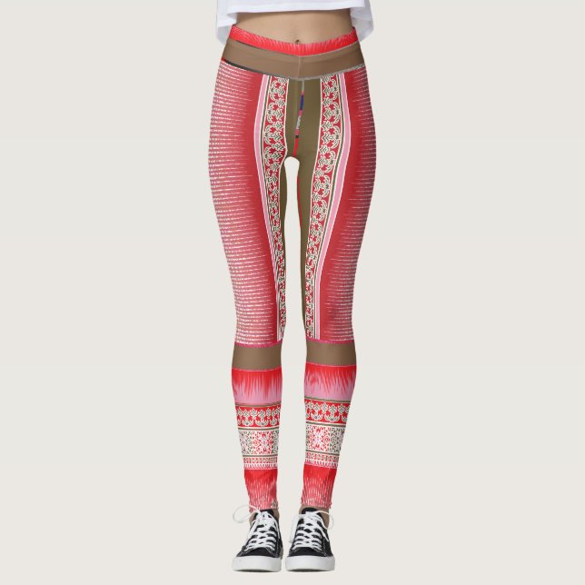 kor stygn mönster med röd bakgrund leggings (Framsida)